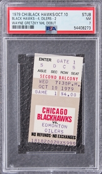 October 10, 1979 Chicago Blackhawks V. Edmonton Oilers Ticket Stub - Wayne Gretzky NHL Debut! - PSA NM 7